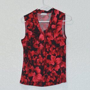 Womens Calvin Klein Black and Red Floral Blouse Size M